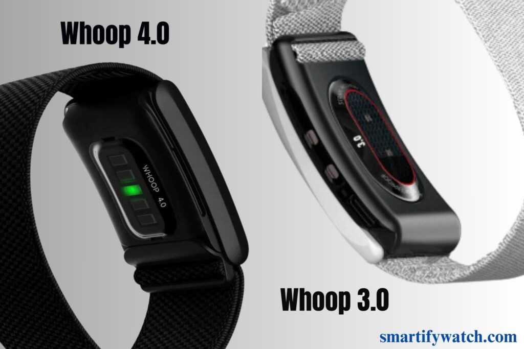 Whoop 4. 0 and whoop 3. 0 fitness bands with clear sensor differences.